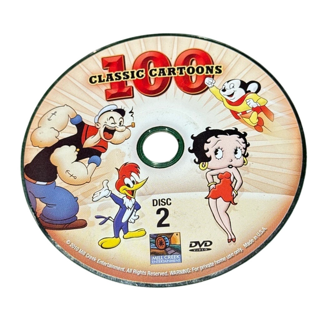 100 Classic Cartoons Disc 2 Replacement DVD Mill Creek Entertainment Tested